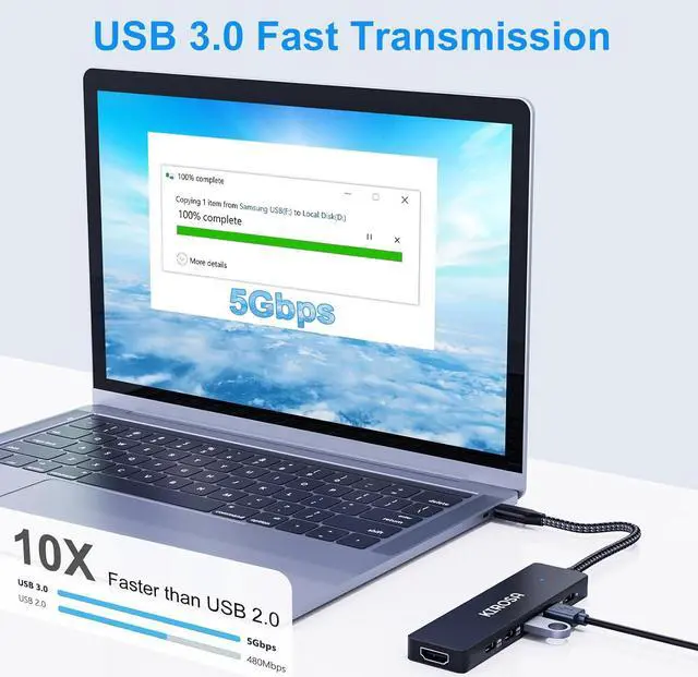 Alt view image 5 of 7 - KIROSA USB C Hub: 9IN1 Multiport Adapter for Macbook Pro Air - USBC to HDMI Hub Dongle - Pocket USB-C Docking Station for Laptops and Type C Devices (4K HDMI 100W PD USB3.0 SD/TF Card Reader)