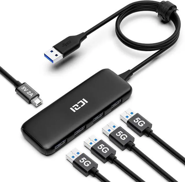 Main image of USB 3.0 Hub, ICZI 5-Port USB Hub 3.0 Ultra-Slim Data USB Hub with 4ft Extended Cable, for MacBook, Mac Pro/Mini, iMac, Surface Pro, XPS, PC, Flash Drive, Mobile HDD and More