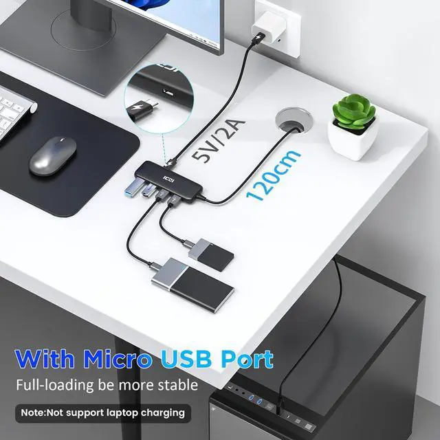 Alt view image 3 of 7 - USB 3.0 Hub, ICZI 5-Port USB Hub 3.0 Ultra-Slim Data USB Hub with 4ft Extended Cable, for MacBook, Mac Pro/Mini, iMac, Surface Pro, XPS, PC, Flash Drive, Mobile HDD and More