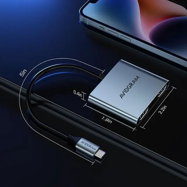 Alt view image 7 of 7 - USB C to Dual HDMI Adapter 4K 30Hz, AVIDGRAM USB C Hub Multiport Adapter with Dual HDMI, USB 3.0, 100W PD, Support USB C to HDMI Splitter Extended Display for Laptop (MST is not Supported on macOS)