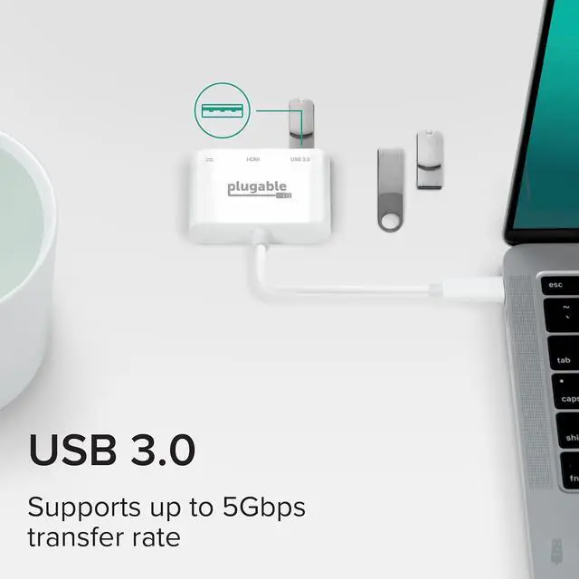 Alt view image 5 of 7 - Plugable USB C to HDMI Multiport Adapter, Driverless 3-in-1 Hub with 4K HDMI Output, USB 3.0 and USB-C Charging Port, Compatible with MacBook, Chromebook, Dell XPS, Thunderbolt 3 and More