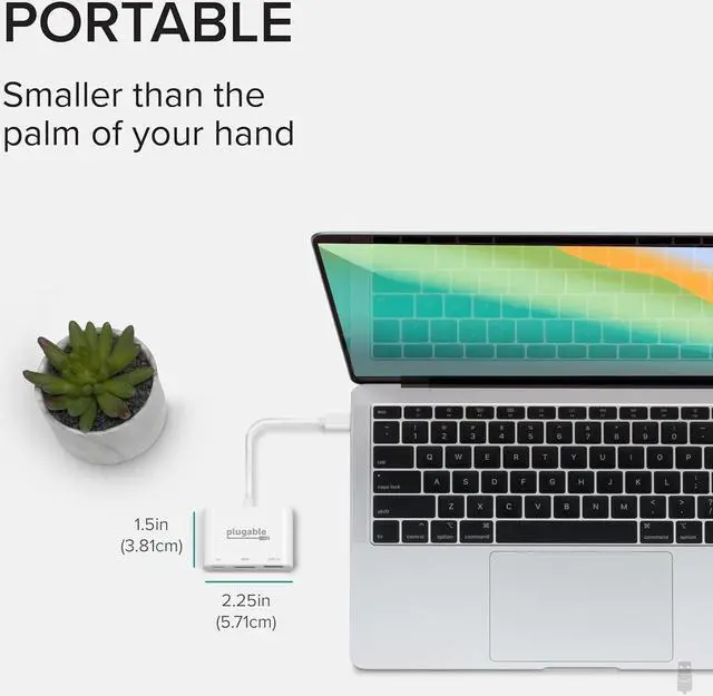 Alt view image 6 of 7 - Plugable USB C to HDMI Multiport Adapter, Driverless 3-in-1 Hub with 4K HDMI Output, USB 3.0 and USB-C Charging Port, Compatible with MacBook, Chromebook, Dell XPS, Thunderbolt 3 and More