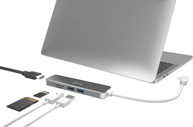 Alt view image 2 of 6 - j5create 5 in 1 Compact USB-C Hub, Type C Adapter with 4K HDMI, 2 USB 3.0 Ports, SD and microSD Card Reader, for MacBook Pro, MacBook Air, XPS, Chromebook, and Other USB C Windows Laptops