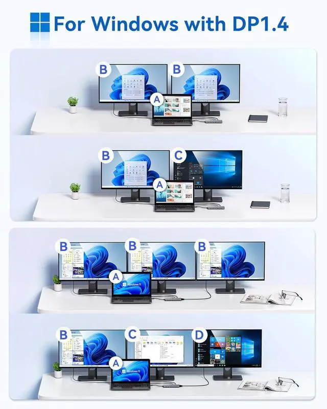 Alt view image 3 of 7 - USB C Docking Station Dual Monitor for Laptop, LIONWEI 14-in-1 USB-C Hub with Triple Display, 2 HDMI + VGA, Ethernet, 6 USB A/C 3.0/2.0, PD, SD/TF, Audio, USBC Dock for Surface/HP/Dell/Lenovo/MacBook