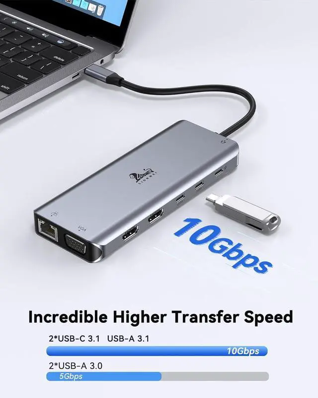 Alt view image 6 of 7 - USB C Docking Station Dual Monitor for Laptop, LIONWEI 14-in-1 USB-C Hub with Triple Display, 2 HDMI + VGA, Ethernet, 6 USB A/C 3.0/2.0, PD, SD/TF, Audio, USBC Dock for Surface/HP/Dell/Lenovo/MacBook