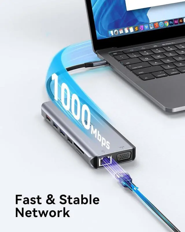 Alt view image 7 of 7 - USB C Docking Station Dual Monitor for Laptop, LIONWEI 14-in-1 USB-C Hub with Triple Display, 2 HDMI + VGA, Ethernet, 6 USB A/C 3.0/2.0, PD, SD/TF, Audio, USBC Dock for Surface/HP/Dell/Lenovo/MacBook