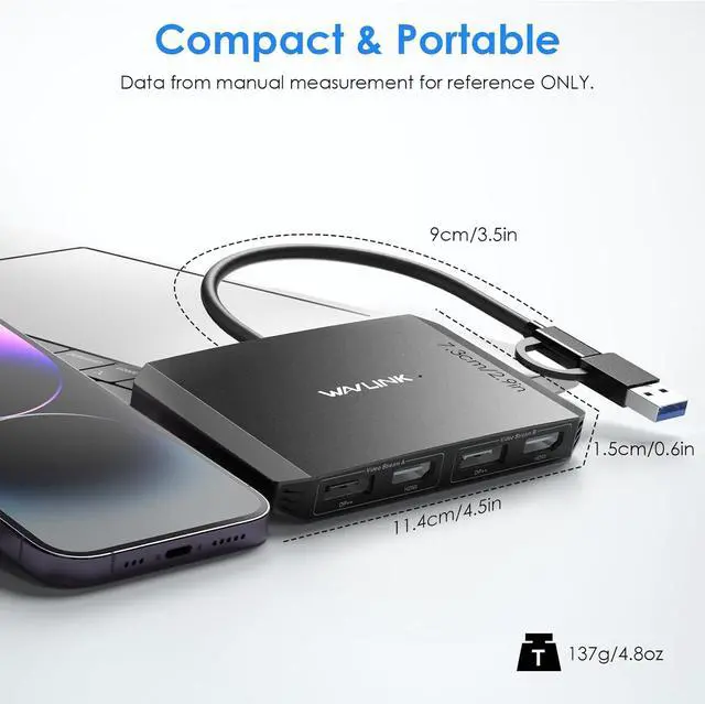 Alt view image 7 of 7 - WAVLINK USB 3.0/USB C to DisplayPort and HDMI Adapter, Displaylink Dual 4K@60Hz Monitor Hub for M1/M2 MacBook, Dell HP Surface Lenovo, Compatible with Windows and Mac-Black