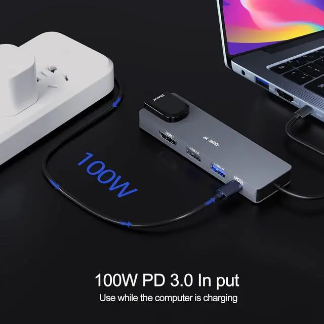 Alt view image 5 of 6 - USB C Hub HDMI Type C Adapter, DAPOKJD 5 IN1 Type C Converter (HDMI 4K Ethernet USB3.0+2.0 PD100W Input) USB-C Docking Station,Type C Multiport Dongle Compatible for Ipad/MacBook/Switch/Dell//Lenovo