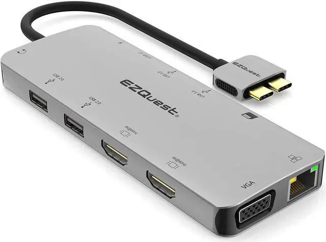 Alt view image 2 of 5 - EZQuest USB C Hub 13 in 2 with 2 HDMI 4K, VGA, 1GBS Ethernet, 2USB A 3.0 Ports, 2 USB A 2.0 Ports, SD/Mico SD and Audio Port for work and travel - for MacBook Pro & Air