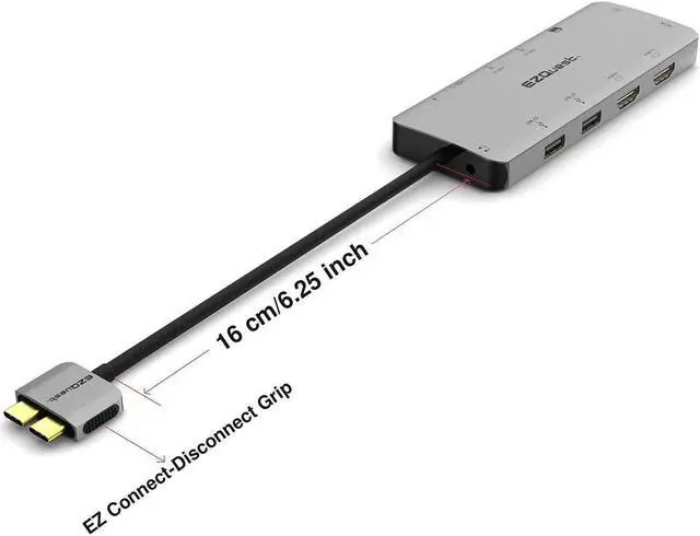 Alt view image 4 of 5 - EZQuest USB C Hub 13 in 2 with 2 HDMI 4K, VGA, 1GBS Ethernet, 2USB A 3.0 Ports, 2 USB A 2.0 Ports, SD/Mico SD and Audio Port for work and travel - for MacBook Pro & Air