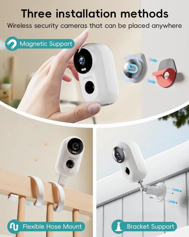 Alt view image 2 of 7 - ZUMIMALL Security Cameras Wireless Outdoor with Magnetic Mount, 2K Outdoor Camera Wireless, 2.4G WiFi Battery Cameras for Home Security Indoor,3MP Color Night Vision/130° View/2-Way Talk/SD/Alexa