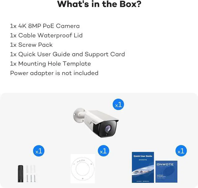 Alt view image 6 of 6 - ONWOTE 4K 8MP UltraHD PoE IP Security Camera, AI Human Vehicle Detection, 3840x2160 8 Megapixels, 134° FoV, Video Audio, Indoor Outdoor, Commercial Wired Camera for Business, Add-on to PoE NVR System