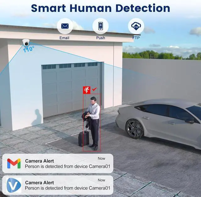 Alt view image 4 of 7 - Anpviz 5MP IP PoE Dome Security Camera with Mic/Audio, Turret Camera Outdoor with Human Detection, IP66 Weatherproof, 98FT Night Vision, 2.8mm Wide Angle, Full Metal (U Series)
