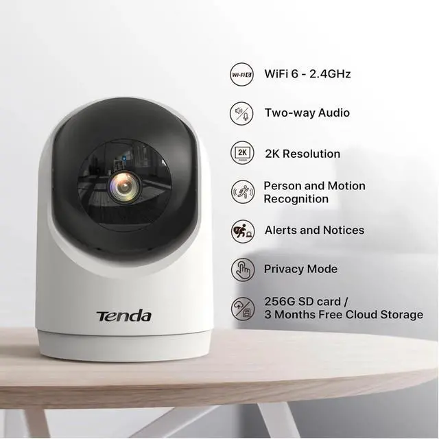 Alt view image 2 of 7 - Tenda 2K Indoor Security Camera, WiFi6 Pet Camera for Home Security, 360°, 2-Way Audio, Motion Detection for Baby and Pet Monitor, Night Vision, Cloud & SD Card Storage, One-Touch Call (CP3-V3.0)