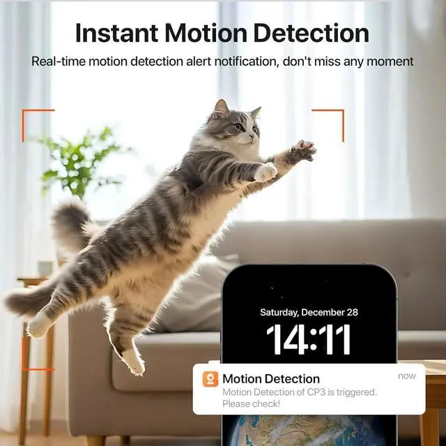 Alt view image 4 of 7 - Tenda 2K Indoor Security Camera, WiFi6 Pet Camera for Home Security, 360°, 2-Way Audio, Motion Detection for Baby and Pet Monitor, Night Vision, Cloud & SD Card Storage, One-Touch Call (CP3-V3.0)