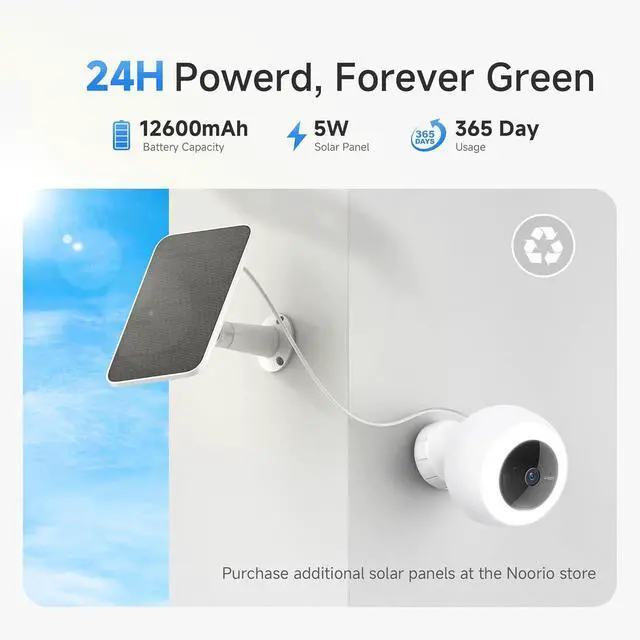 Alt view image 5 of 7 - Noorio B310 Wireless Outdoor Security Camera with 600lm Spotlight, 12600mAh Battery-Powered Solar Camera with 16GB Free Local Storage, 2K Color Night Vision, 2.4GHz WiFi Only