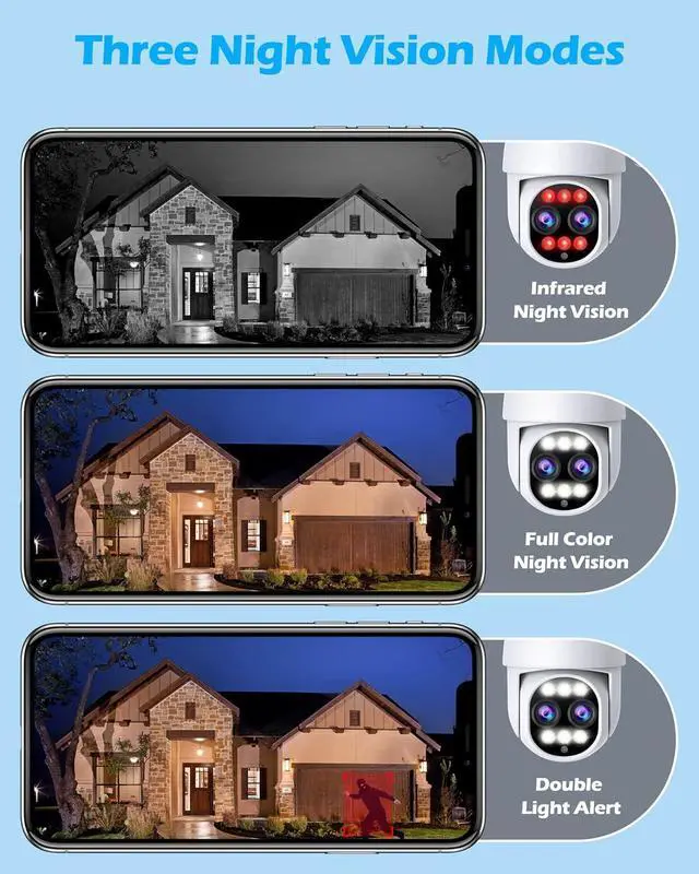 Alt view image 3 of 6 - Wireless Security Camera Outdoor, 8X Hybrid Zoom & Dual Lens & PTZ, 2MP 1080P WiFi, Color Night Vision, Spotlight, Auto Tracking, Motion Detection, Light Alarm, for Home Surveillance Camera Indoor