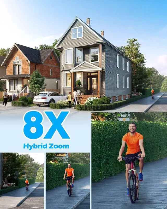Alt view image 2 of 6 - Wireless Security Camera Outdoor, 8X Hybrid Zoom & Dual Lens & PTZ, 2MP 1080P WiFi, Color Night Vision, Spotlight, Auto Tracking, Motion Detection, Light Alarm, for Home Surveillance Camera Indoor
