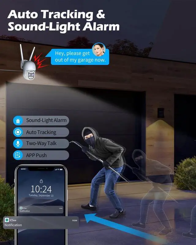 Alt view image 4 of 6 - Wireless Security Camera Outdoor, 8X Hybrid Zoom & Dual Lens & PTZ, 2MP 1080P WiFi, Color Night Vision, Spotlight, Auto Tracking, Motion Detection, Light Alarm, for Home Surveillance Camera Indoor