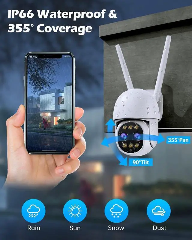 Alt view image 5 of 6 - Wireless Security Camera Outdoor, 8X Hybrid Zoom & Dual Lens & PTZ, 2MP 1080P WiFi, Color Night Vision, Spotlight, Auto Tracking, Motion Detection, Light Alarm, for Home Surveillance Camera Indoor