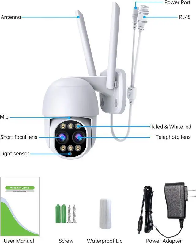 Alt view image 6 of 6 - Wireless Security Camera Outdoor, 8X Hybrid Zoom & Dual Lens & PTZ, 2MP 1080P WiFi, Color Night Vision, Spotlight, Auto Tracking, Motion Detection, Light Alarm, for Home Surveillance Camera Indoor