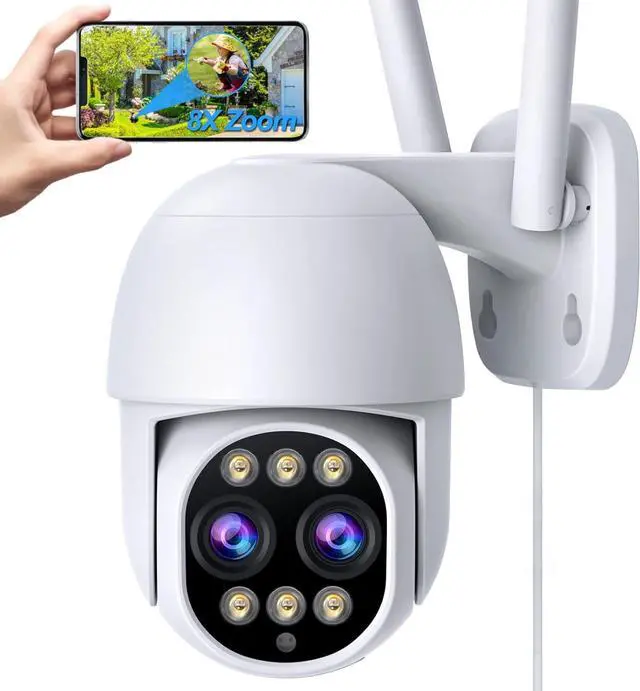 Main image of Wireless Security Camera Outdoor, 8X Hybrid Zoom & Dual Lens & PTZ, 2MP 1080P WiFi, Color Night Vision, Spotlight, Auto Tracking, Motion Detection, Light Alarm, for Home Surveillance Camera Indoor