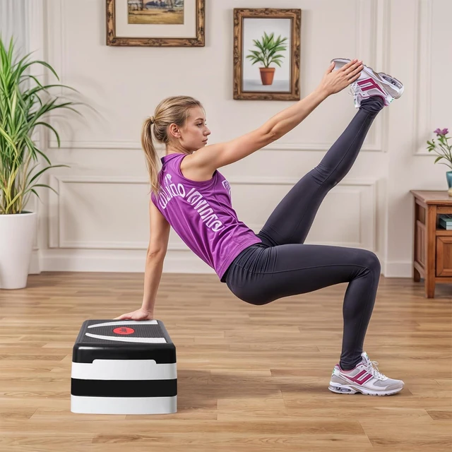 Alt view image 5 of 7 - HomGarden Adjustable Workout Aerobic Stepper in Fitness & Exercise Step Platform Trainer Stepper w/Risers Adjust 4"-6''-8''
