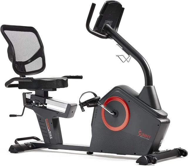 Alt view image 2 of 7 - Sunny Health & Fitness Smart Recumbent Bike for Indoor Low Impact Cardio