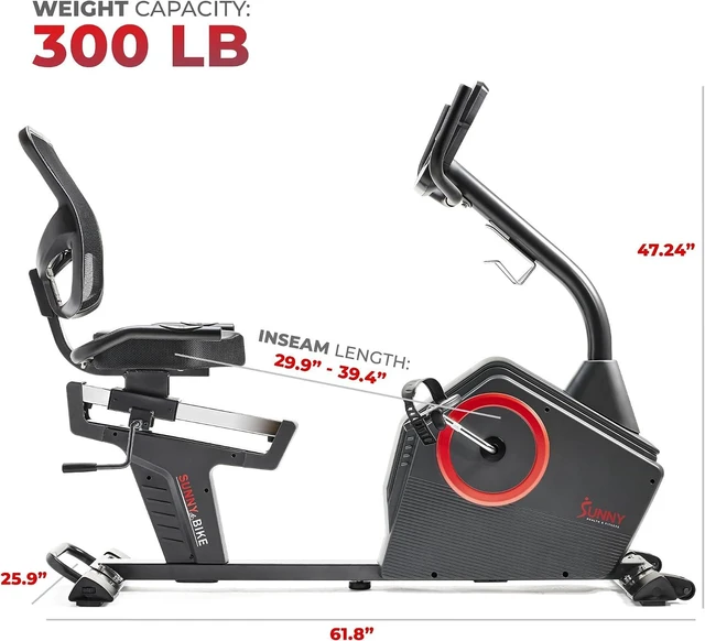 Alt view image 5 of 7 - Sunny Health & Fitness Smart Recumbent Bike for Indoor Low Impact Cardio