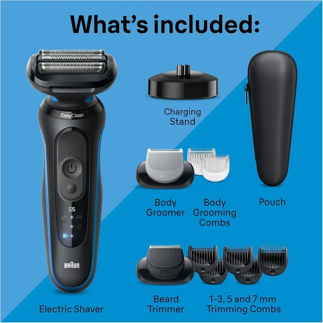 Alt view image 3 of 7 - Braun Electric Shaver for Men, Series 5 5150cs, Wet & Dry Razor, Turbo Shaving Mode, Foil Shaver, with Beard Trimmer, Body Groomer and Charging Stand, Blue