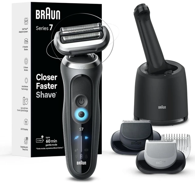 Main image of Braun Electric Shaver for Men, Series 7 7177cc, Wet & Dry Shave, Turbo & Gentle Shaving Modes, Waterproof Foil Shaver, Space Grey