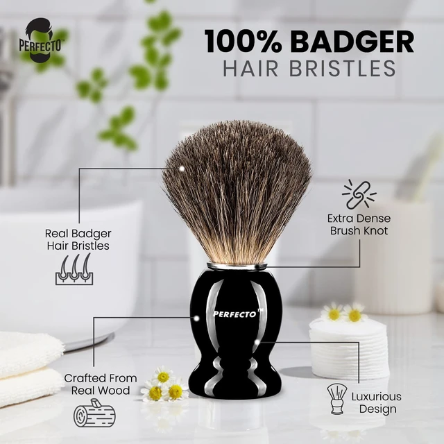 Alt view image 3 of 7 - Perfecto 100% Pure Badger Shaving Brush-Black Handle- Engineered for The Best Shave of Your Life. for, Safety Razor, Double Edge Razor, Straight Razor or Shaving Razor, Its The Best Badger Brush.