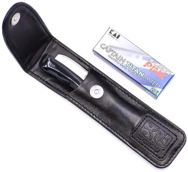 Alt view image 3 of 4 - Kai Kasho Captain Japanese Professional Folding Straight Edge Barbering Razor with Leather Case - 20 Kai Captain Titan Blades Included - Also Compatible with Feather Artist Club Blades