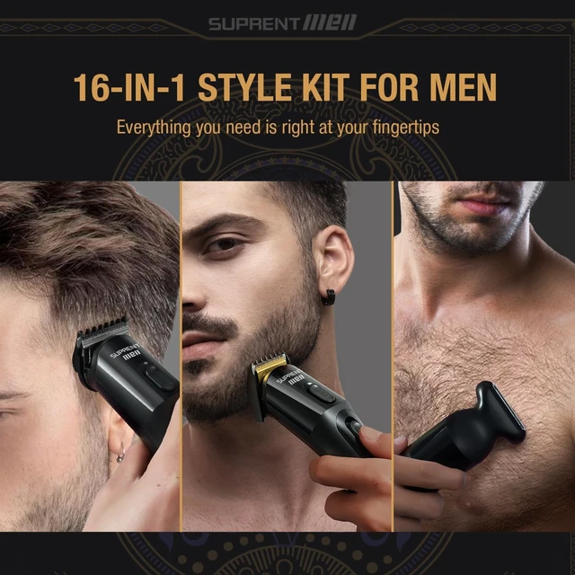 Alt view image 6 of 6 - SUPRENT Beard Trimmer for Men - 16 Pieces Mens Grooming Kit with Electric Beard Trimmer, Adjustable Hair Trimmer, Hair Clippers, Razors for Beard, Hair, Body, Groin, Nose & Ear, Waterproof IPX7