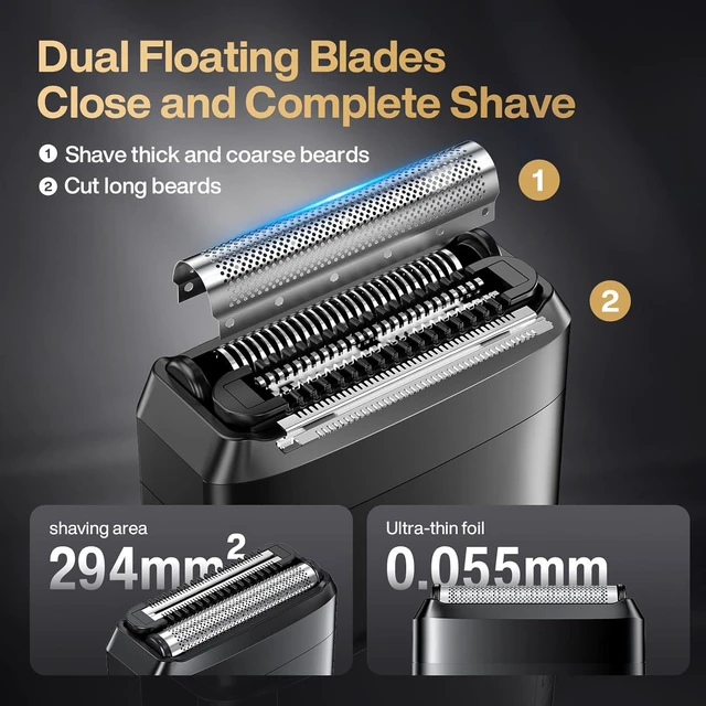 Alt view image 2 of 7 - Electric Foil Shavers for Men, Mini Electric Razor for Face,Dual Floating Heads IPX7 Waterproof Cordless Razor with LED Display & Fast Charge, Perfect for Trips