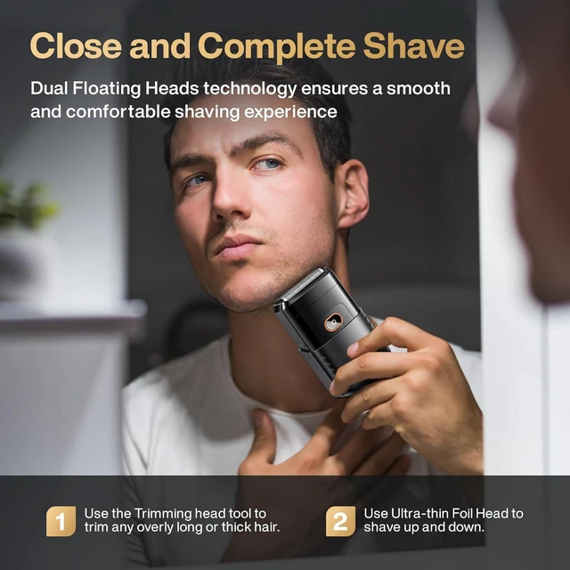 Alt view image 3 of 7 - Electric Foil Shavers for Men, Mini Electric Razor for Face,Dual Floating Heads IPX7 Waterproof Cordless Razor with LED Display & Fast Charge, Perfect for Trips