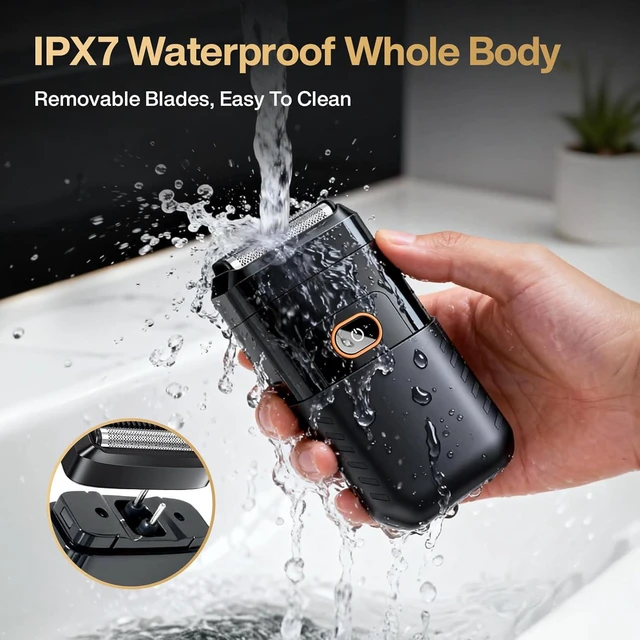 Alt view image 6 of 7 - Electric Foil Shavers for Men, Mini Electric Razor for Face,Dual Floating Heads IPX7 Waterproof Cordless Razor with LED Display & Fast Charge, Perfect for Trips