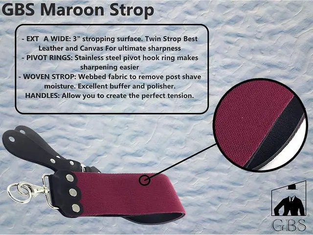 Alt view image 2 of 3 - GENTS Professional 3 x 26 Straight Razor Strop - Premium Genuine Leather & Canvas Barber Strop with Stainless Steel Hook - Traditional Wet Shaving Razor Sharpener