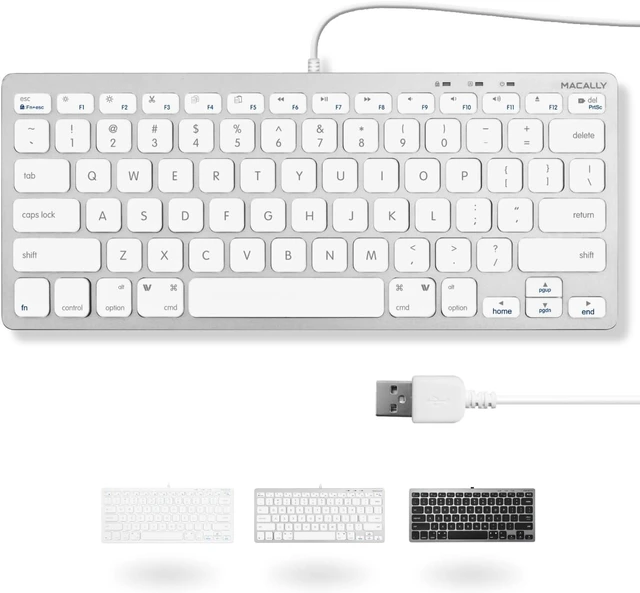 Main image of Macally Small Wired Keyboard for Mac and Windows - 78 Scissor Switch Keys Compatible Apple Keyboard - USB Mini Keyboard that Saves Space and Looks Great - Plug and Play Wired Mac Keyboard - Aluminum
