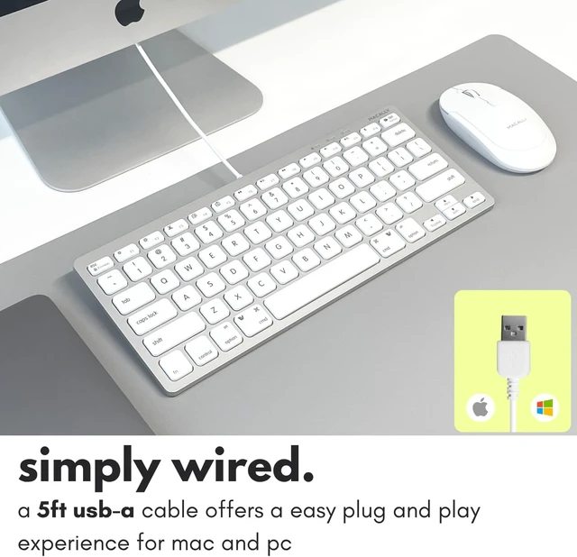 Alt view image 3 of 7 - Macally Small Wired Keyboard for Mac and Windows - 78 Scissor Switch Keys Compatible Apple Keyboard - USB Mini Keyboard that Saves Space and Looks Great - Plug and Play Wired Mac Keyboard - Aluminum