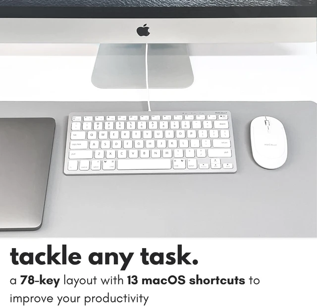Alt view image 4 of 7 - Macally Small Wired Keyboard for Mac and Windows - 78 Scissor Switch Keys Compatible Apple Keyboard - USB Mini Keyboard that Saves Space and Looks Great - Plug and Play Wired Mac Keyboard - Aluminum