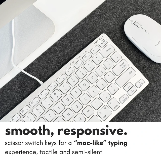 Alt view image 5 of 7 - Macally Small Wired Keyboard for Mac and Windows - 78 Scissor Switch Keys Compatible Apple Keyboard - USB Mini Keyboard that Saves Space and Looks Great - Plug and Play Wired Mac Keyboard - Aluminum