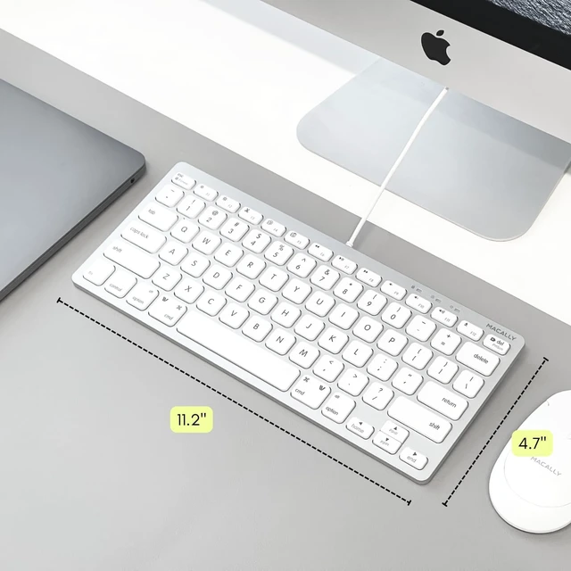 Alt view image 7 of 7 - Macally Small Wired Keyboard for Mac and Windows - 78 Scissor Switch Keys Compatible Apple Keyboard - USB Mini Keyboard that Saves Space and Looks Great - Plug and Play Wired Mac Keyboard - Aluminum