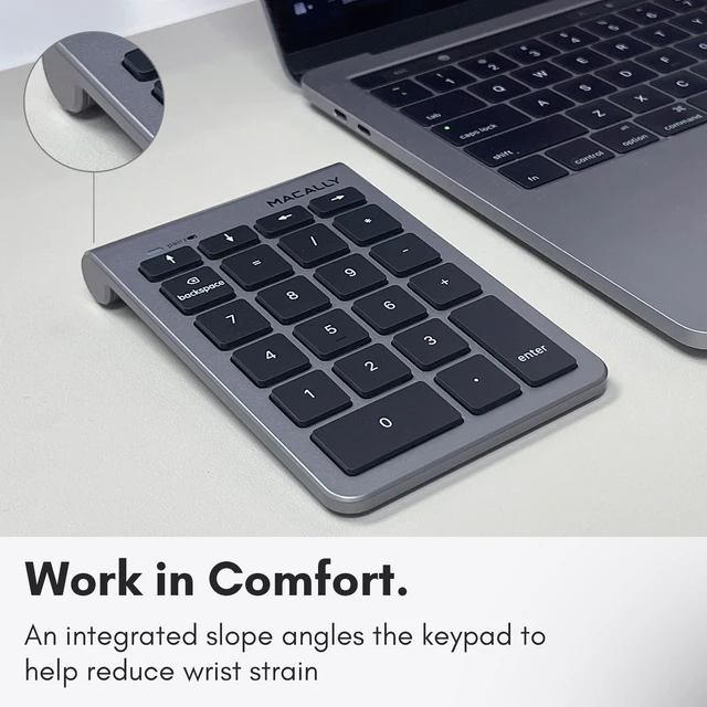 Alt view image 5 of 7 - Macally Bluetooth Number Pad for Laptop - Wireless Numeric Keypad - 22 Key Numeric Keypad for Data Entry, Numpad Compatible with MacBook, iPad, iPhone, iOS, Laptop, PC, Android