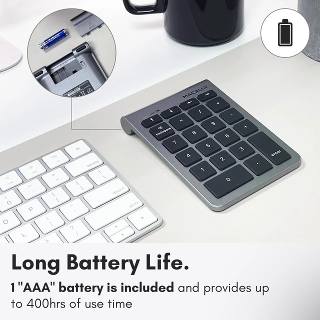 Alt view image 6 of 7 - Macally Bluetooth Number Pad for Laptop - Wireless Numeric Keypad - 22 Key Numeric Keypad for Data Entry, Numpad Compatible with MacBook, iPad, iPhone, iOS, Laptop, PC, Android