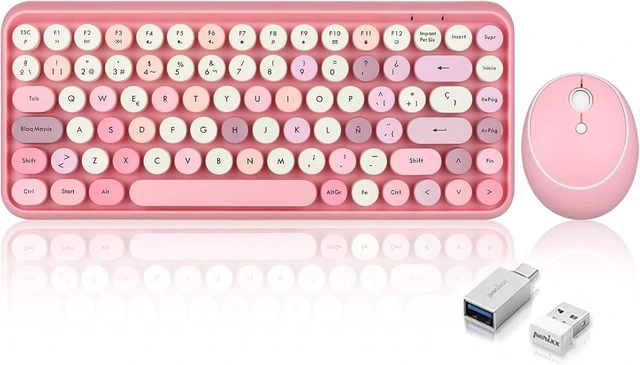 Main image of Perixx PERIDUO-713 ES Set de ratón y Mini Teclado inalámbrico 2.4 GHz - Teclas Retro Redondas - Rosado Pastel - Español QWERTY