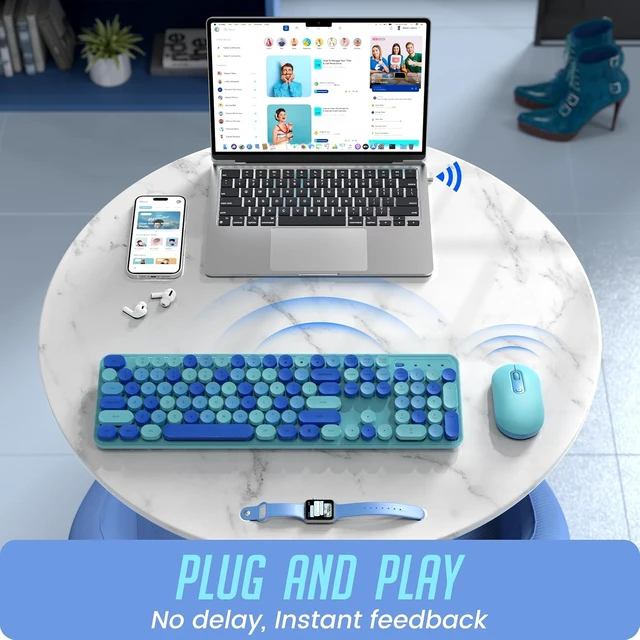 Alt view image 2 of 7 - Wireless Keyboard and Mouse, Full-Sized Typewriter Keyboard Silent, Blue