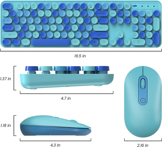 Alt view image 5 of 7 - Wireless Keyboard and Mouse, Full-Sized Typewriter Keyboard Silent, Blue