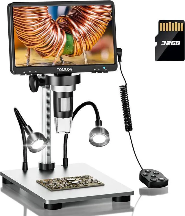 Main image of DM9 7" LCD Digital Microscope 1200X, 1080P Coin Microscope Magnifier, 12MP Ultra-Precise Focusing Soldering Microscope for Adult, PC View, 32GB
