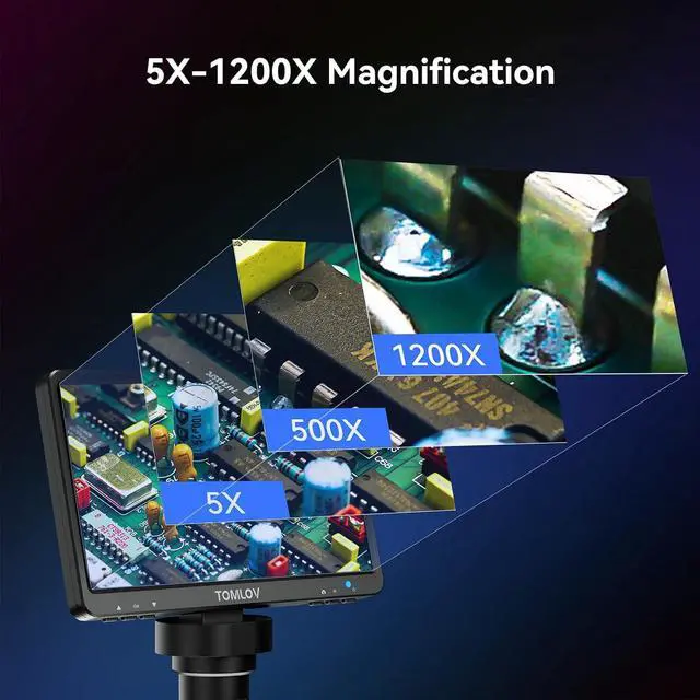 Alt view image 3 of 7 - DM9 7" LCD Digital Microscope 1200X, 1080P Coin Microscope Magnifier, 12MP Ultra-Precise Focusing Soldering Microscope for Adult, PC View, 32GB
